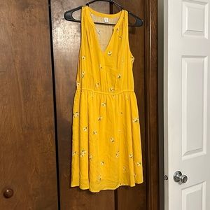 Mustard Yellow Floral Sleeveless Dress - Size M
